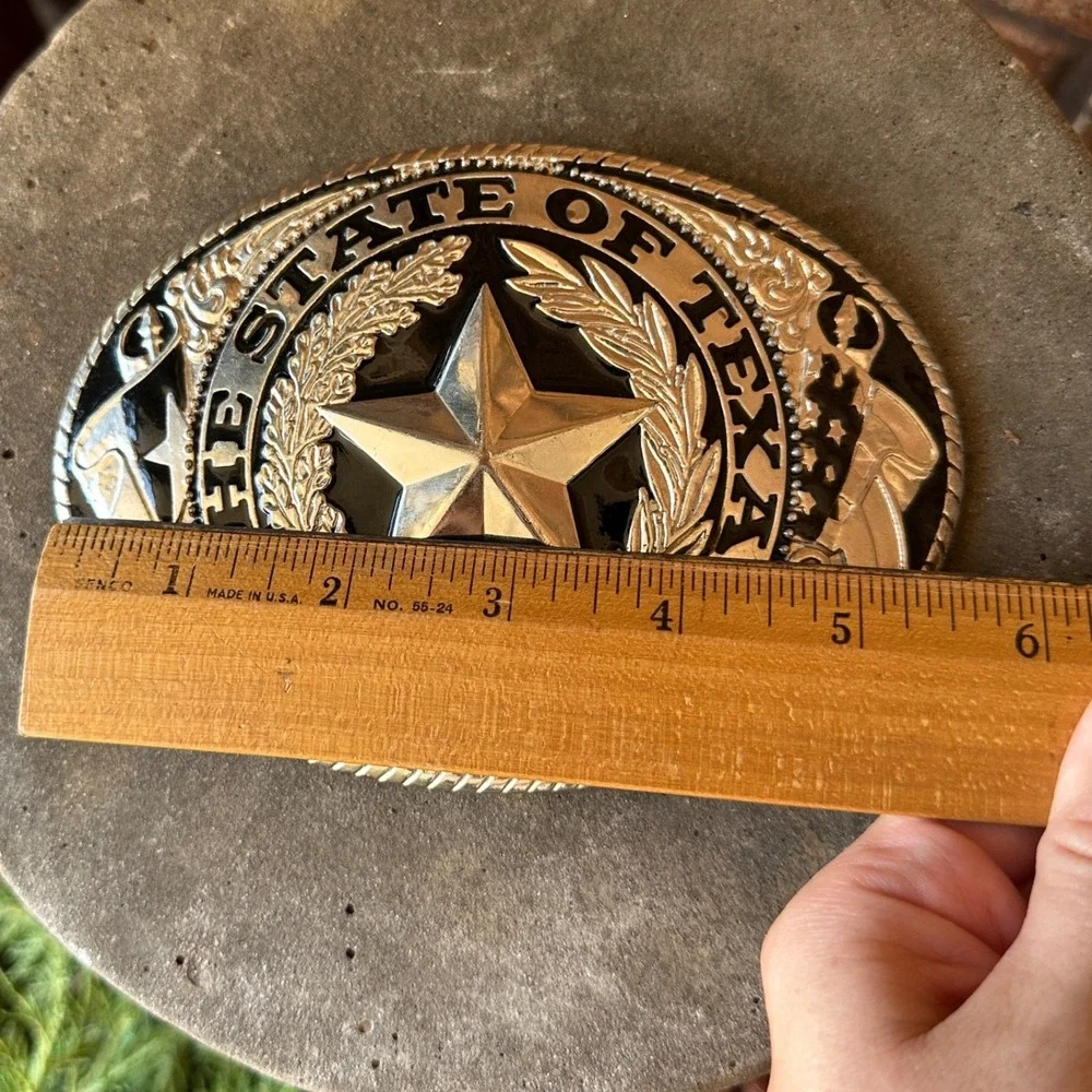 State of Texas Large Oversized Belt Buckle Silver Lone Star Oval Western Rodeo
